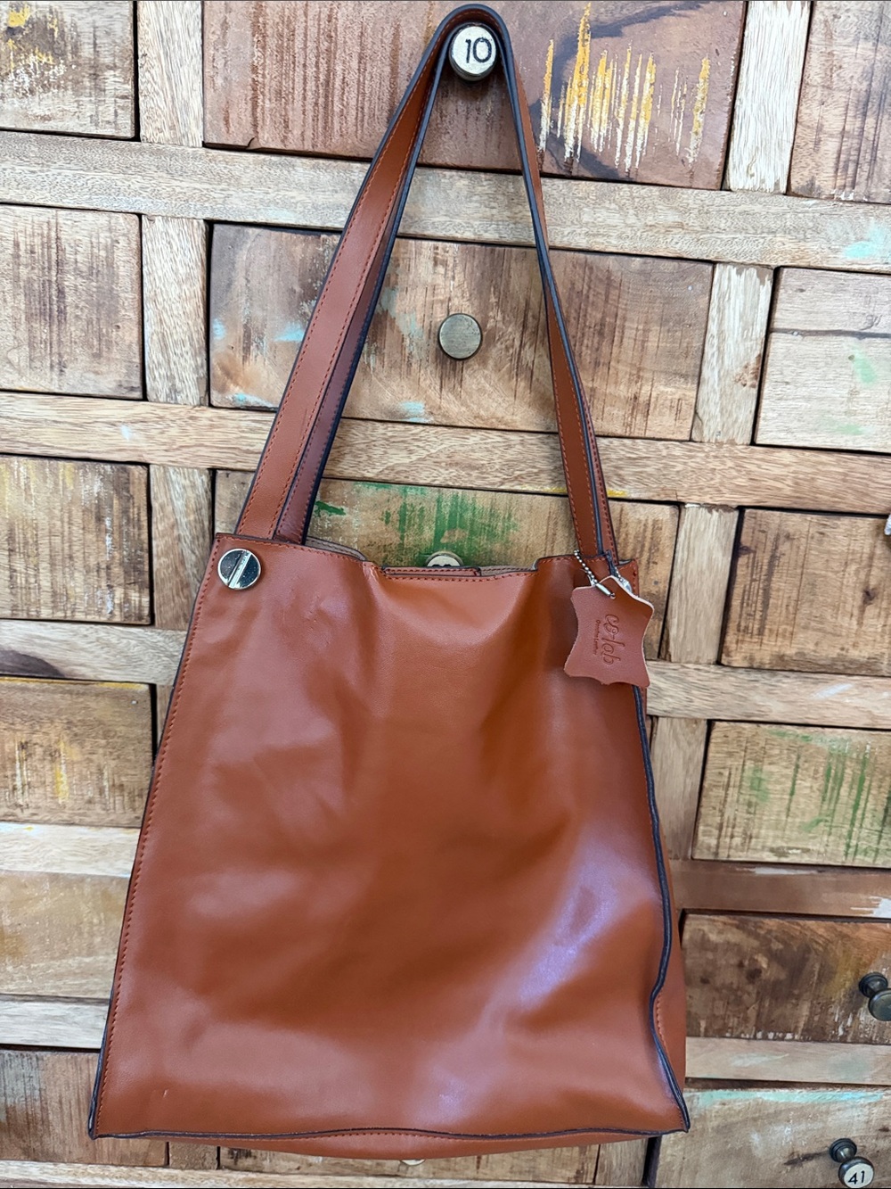 Leather Shoulder Hobo Bag - Brown